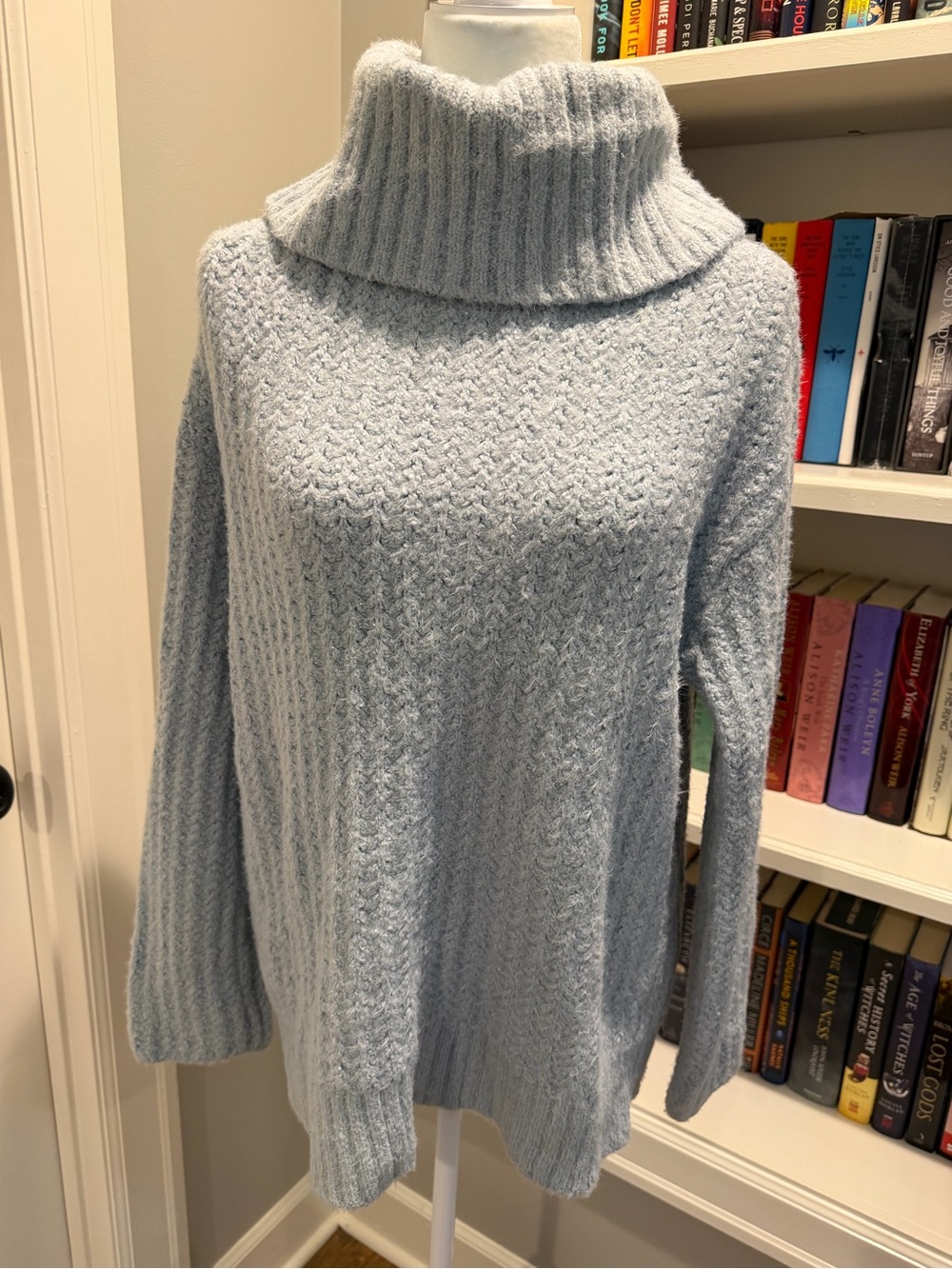 Anthropologie Light Blue Chunky Turtleneck Sweater